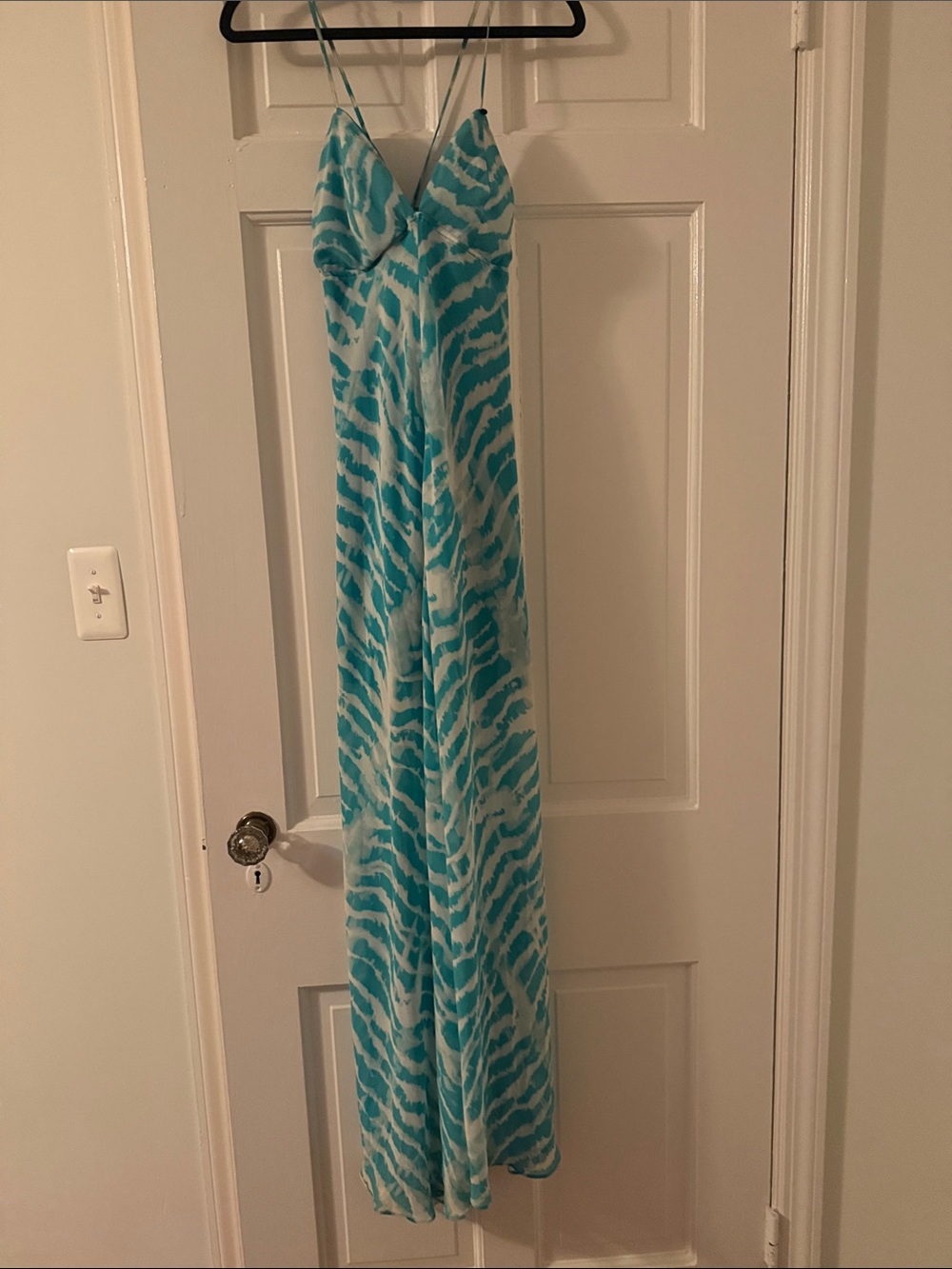 Guess Turquoise and White Zebra Print Maxi Dress